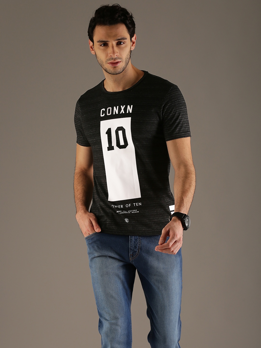 

Flying Machine Men Black Printed Round Neck T-shirt