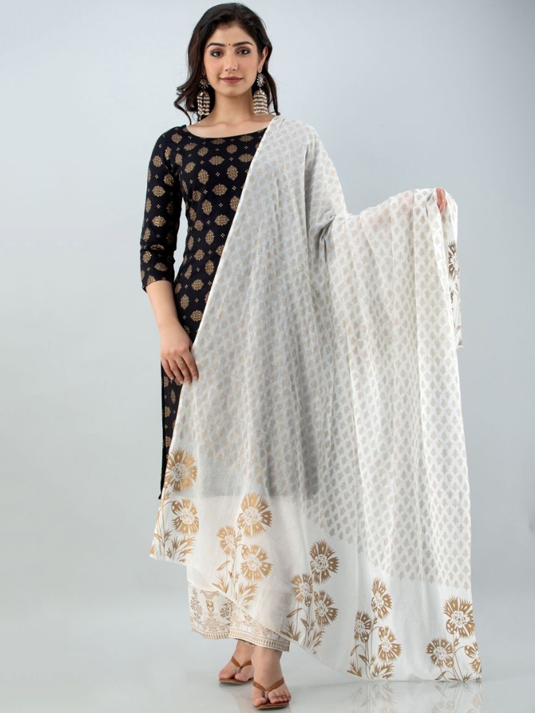 

Lovista Women Black Printed Kurta with Palazzos & With Dupatta