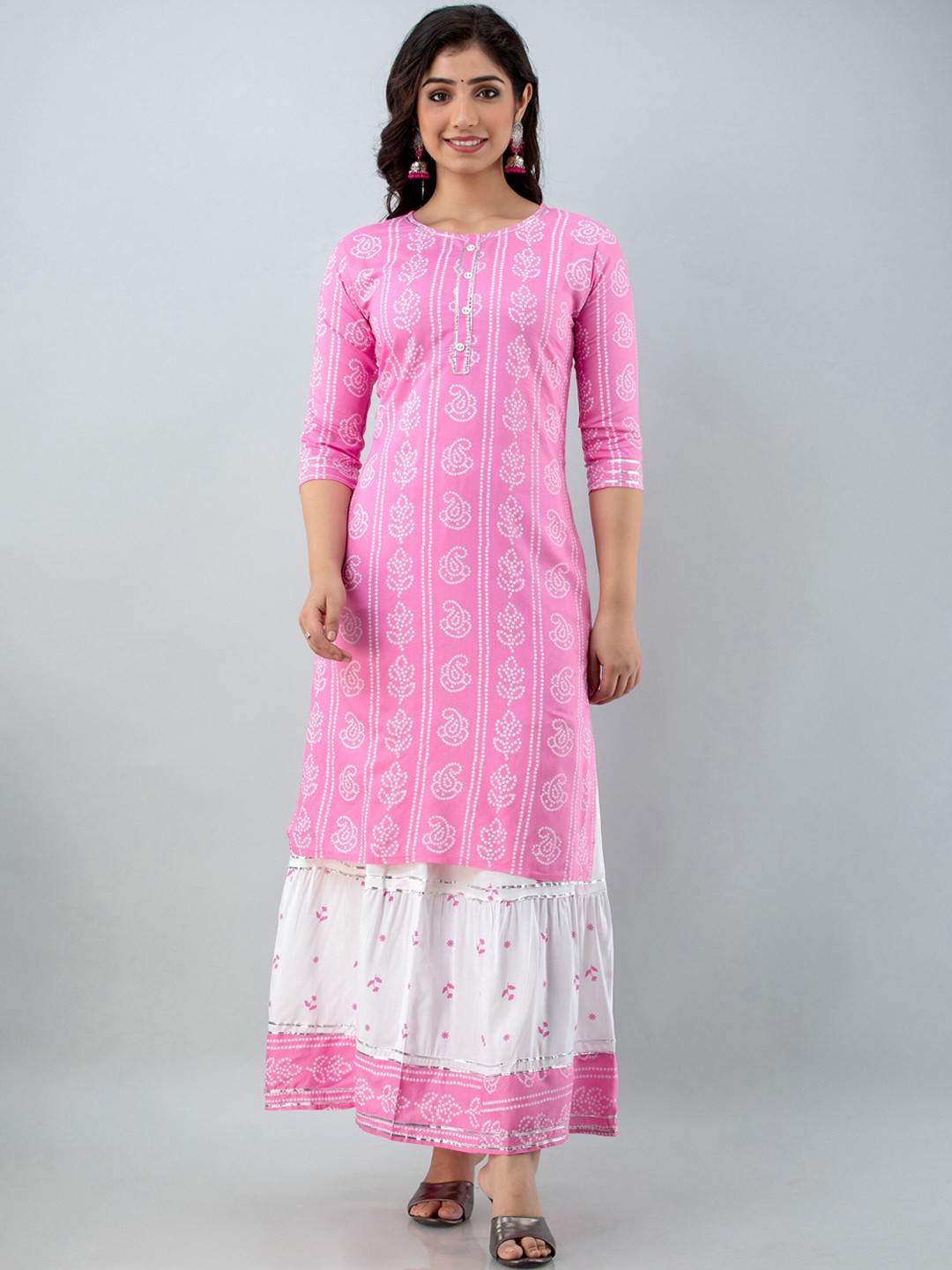 

Lovista Women Pink Bandhani Kurta with Skirt