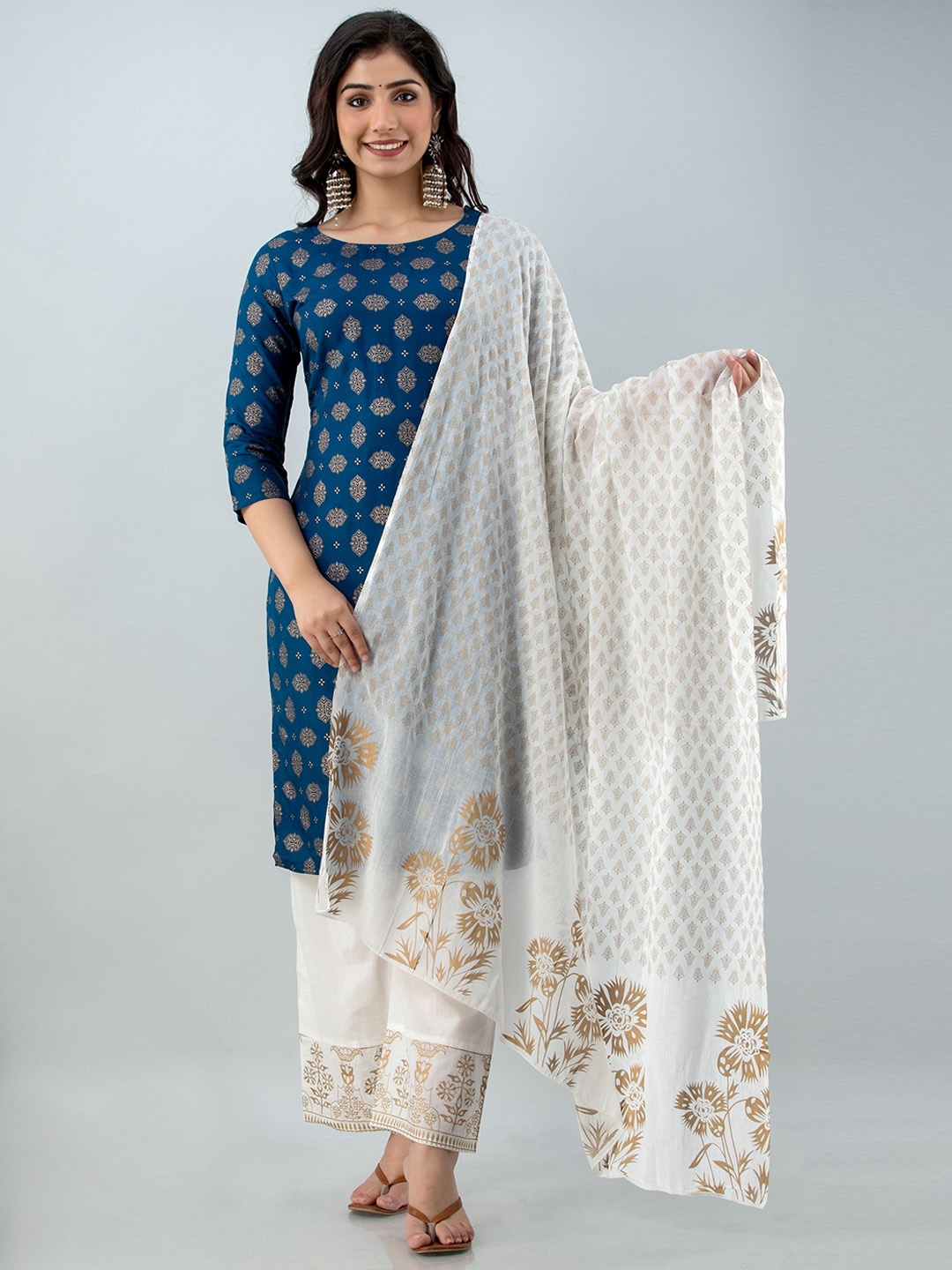

Lovista Women Blue Ethnic Motifs Printed Kurta with Trousers & With Dupatta