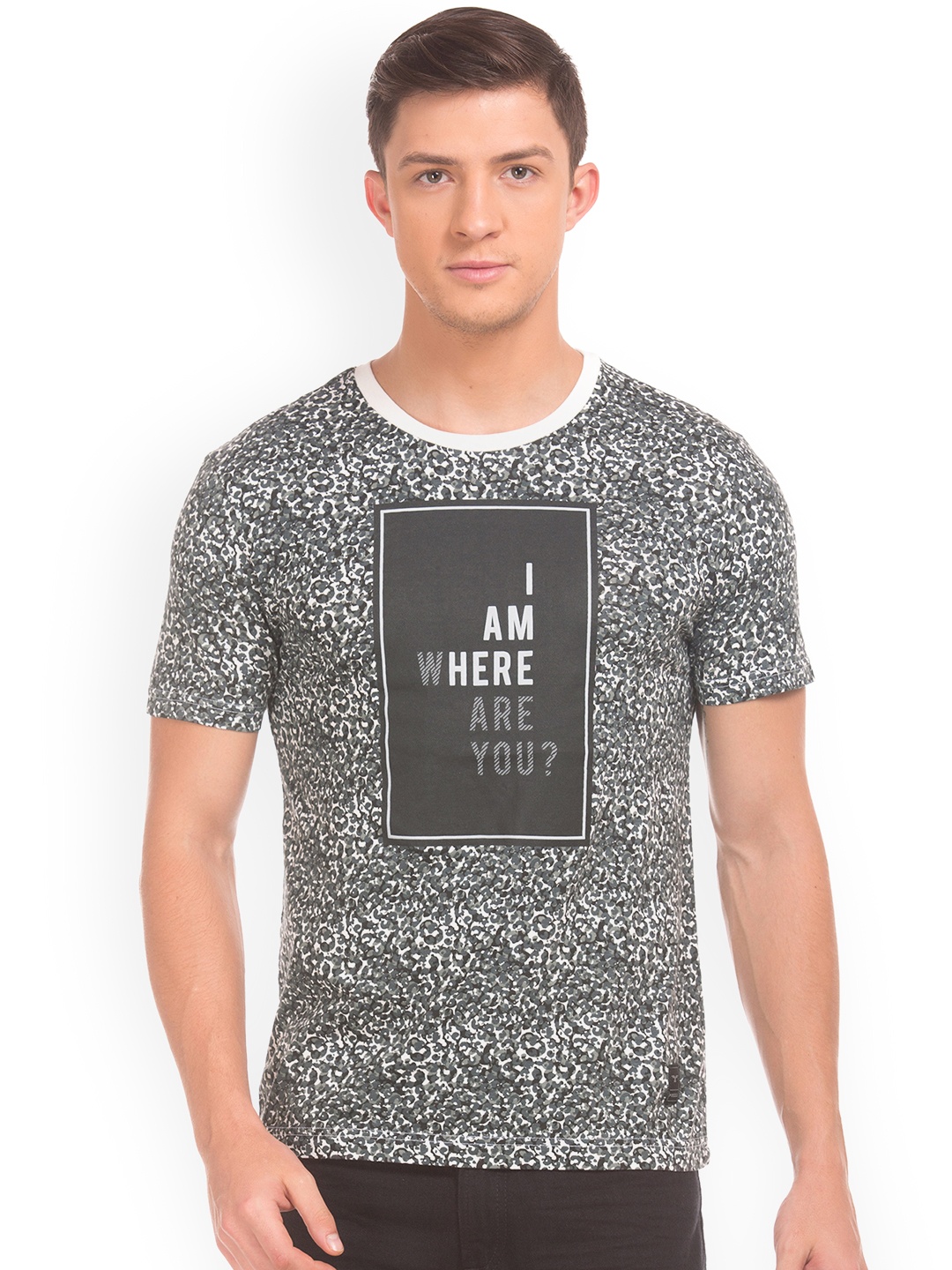 

Flying Machine Men Grey Printed Round Neck Pure Cotton T-shirt