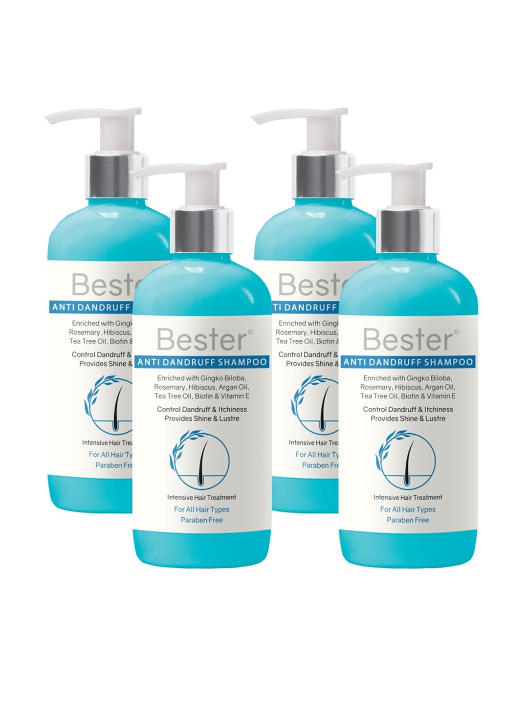 

Bester Set Of 4 Anti-Dandruff Shampoo, Turquoise blue
