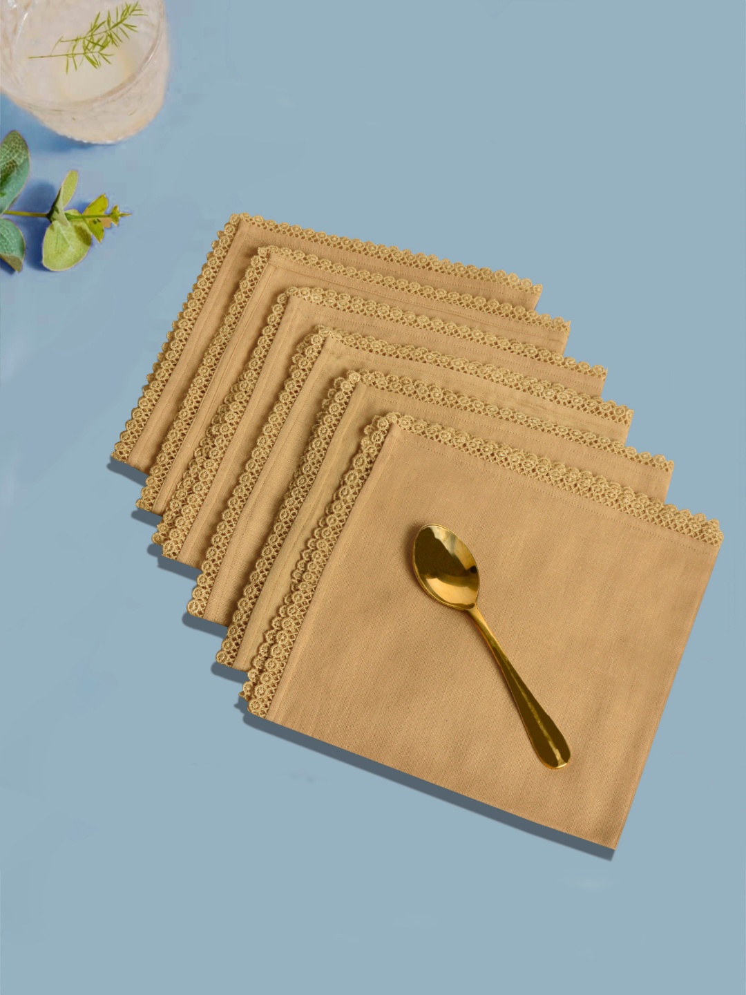

StyleMyWay Set Of 6 Solid Crochet Cotton Table Napkins, Beige