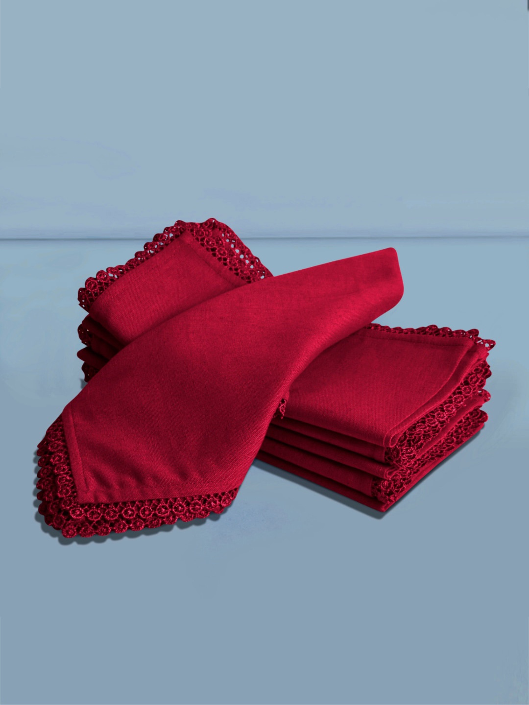 

StyleMyWay Set Of 6 Solid Crochet Cotton Table Napkins, Maroon