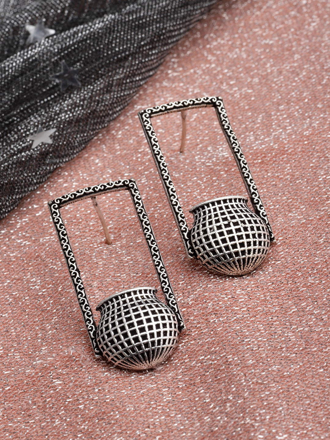 

PANASH Oxidised Contemporary Drop Earrings, Silver
