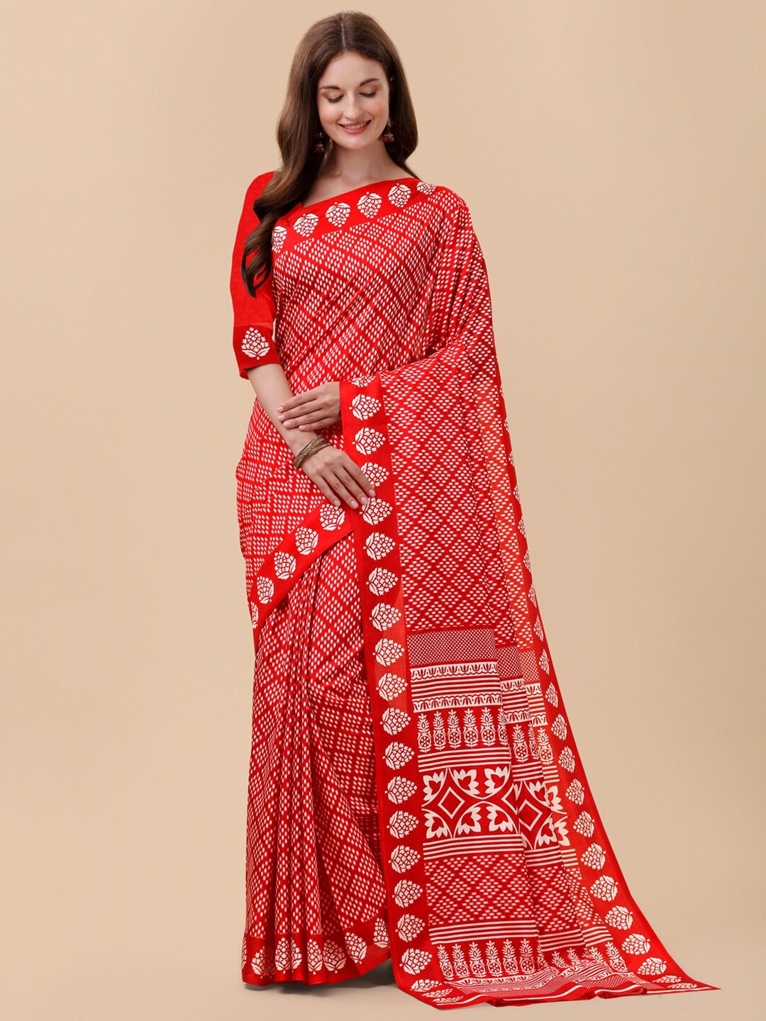 

Sangria Ethnic Motifs Pure Crepe Saree, Red