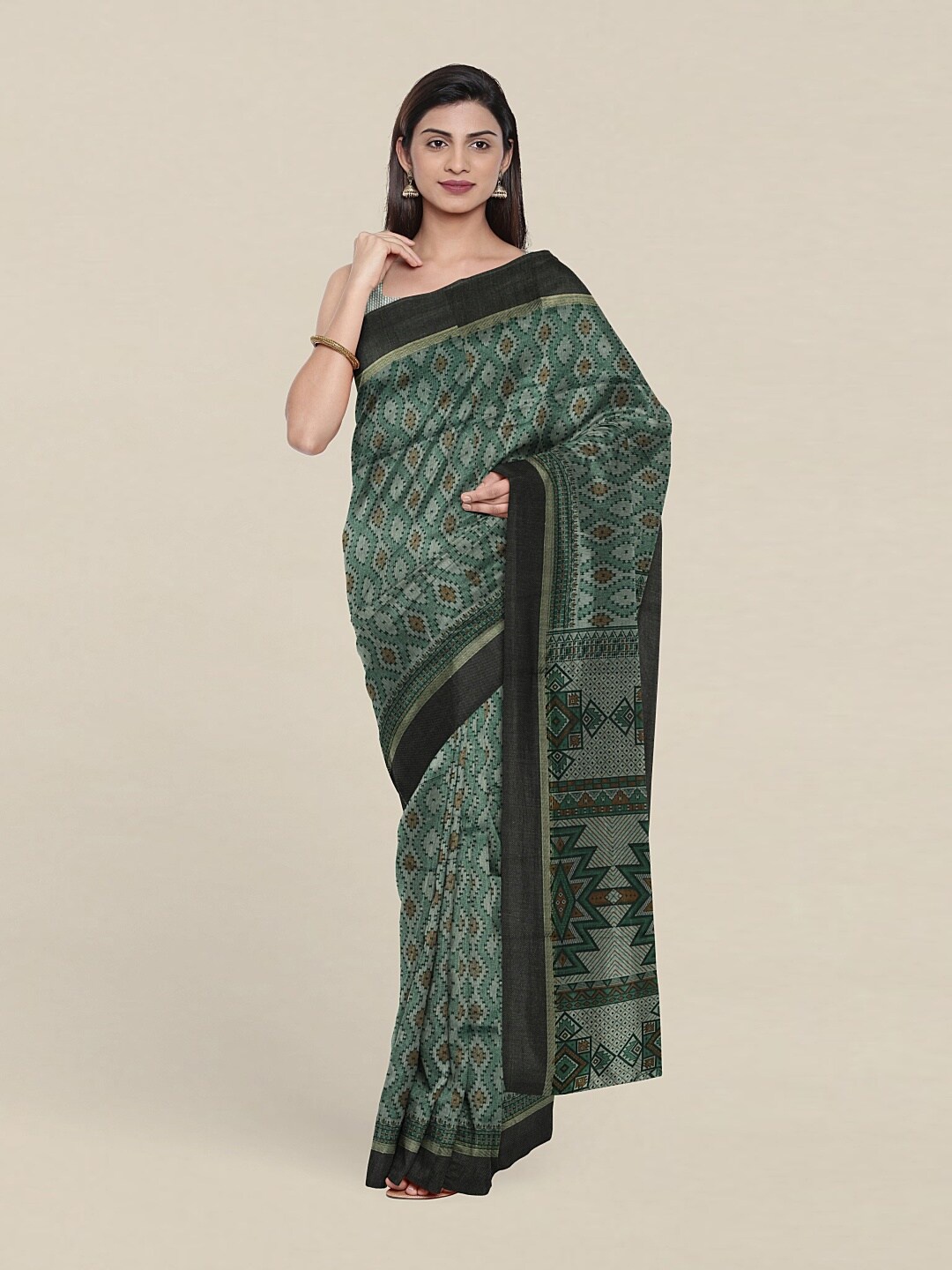 

Pothys Green And Brown Ethnic Motifs Print Saree