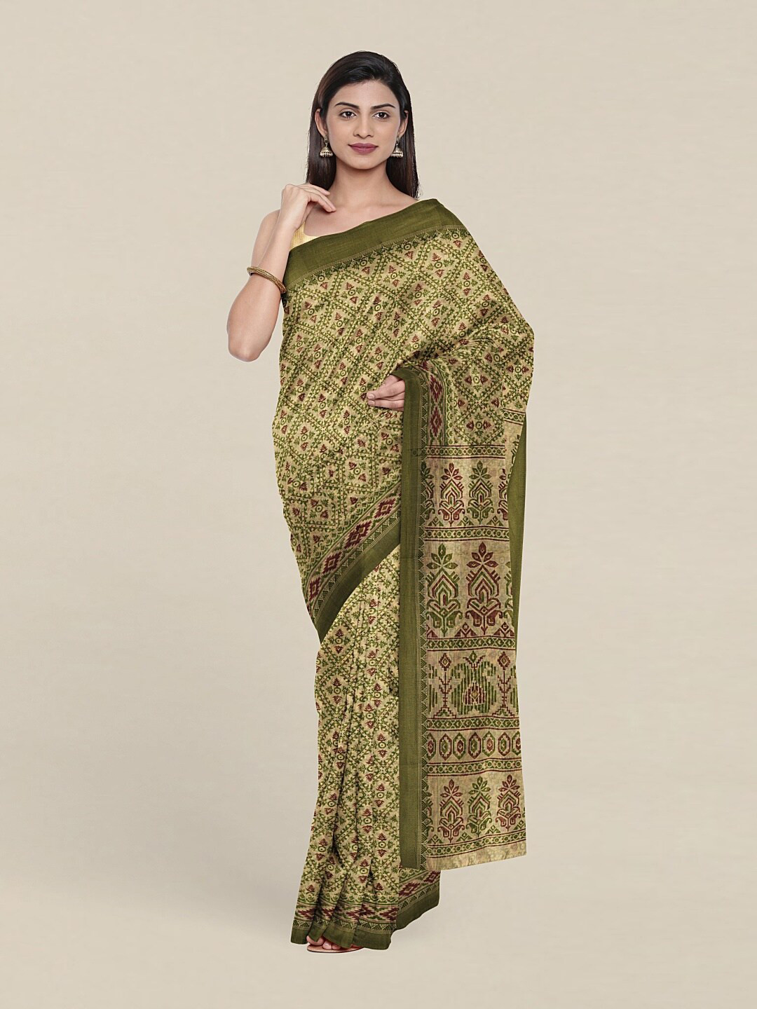 

Pothys Green & Pink Floral Printed Saree