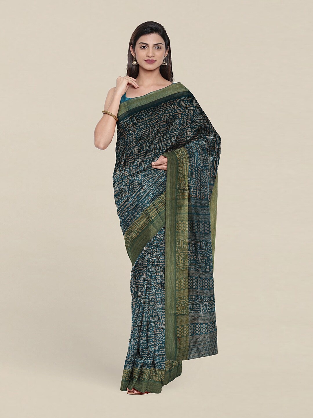 

Pothys Blue & Beige Cotton Zari Saree