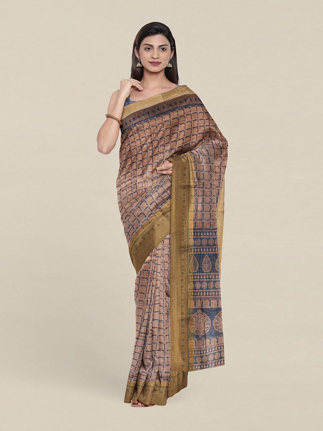 

Pothys Blue & Copper-Toned Ethnic Motifs Saree