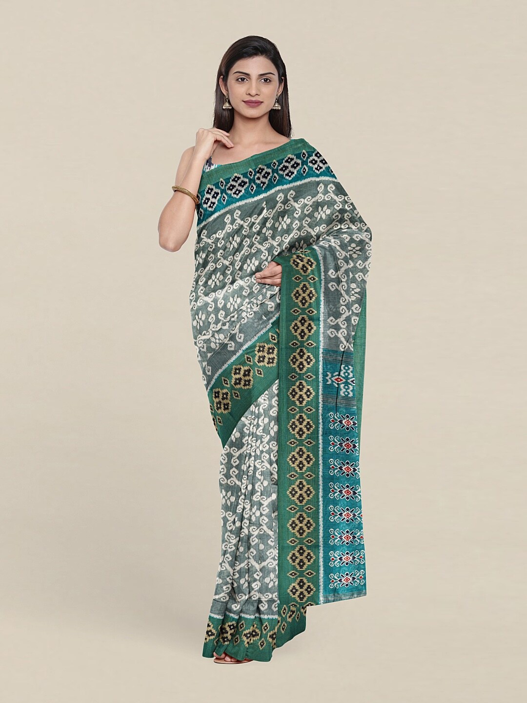 

Pothys Grey & Red Ethnic Motifs Saree