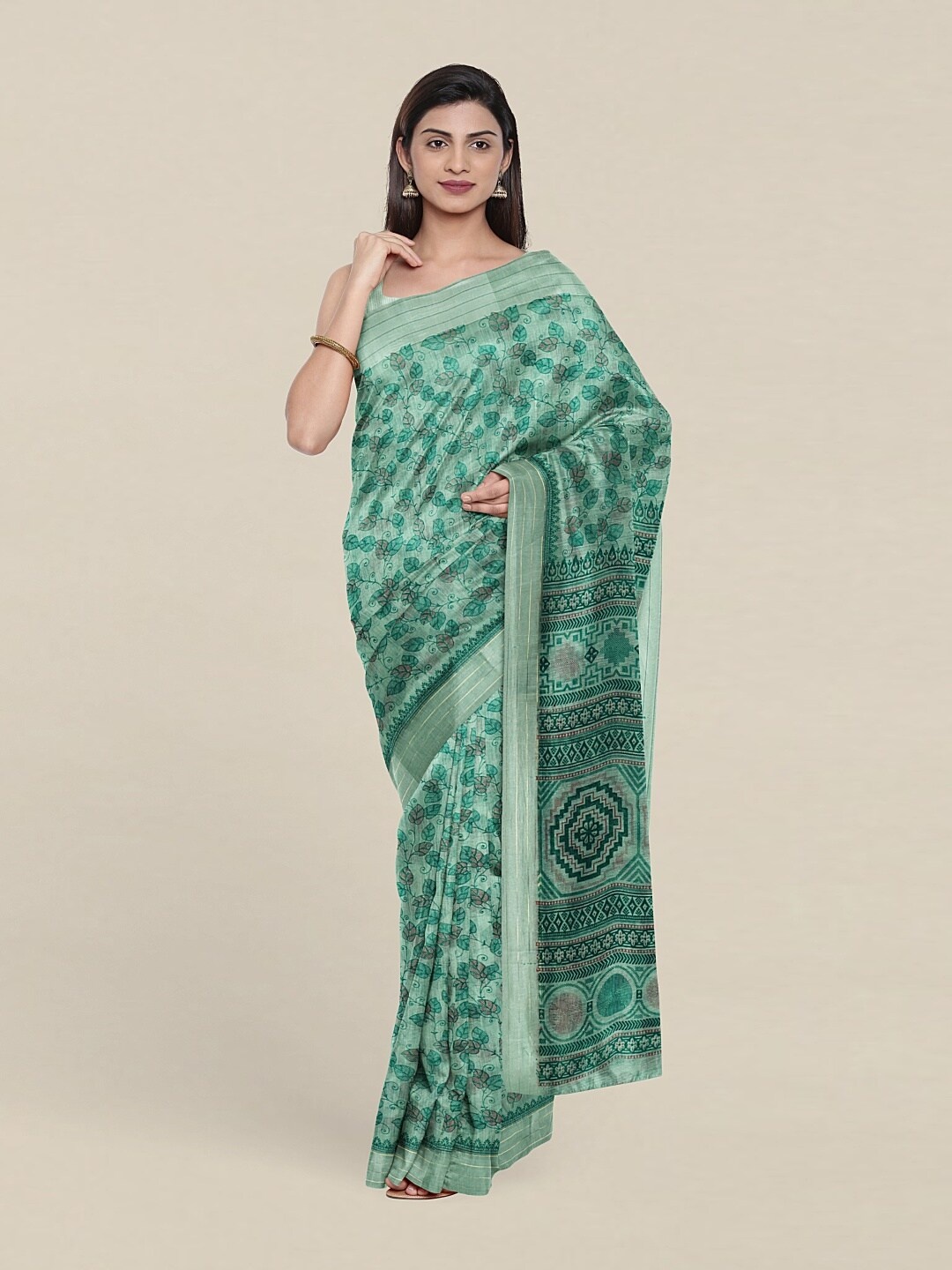 

Pothys Green & Black Printed Floral Saree