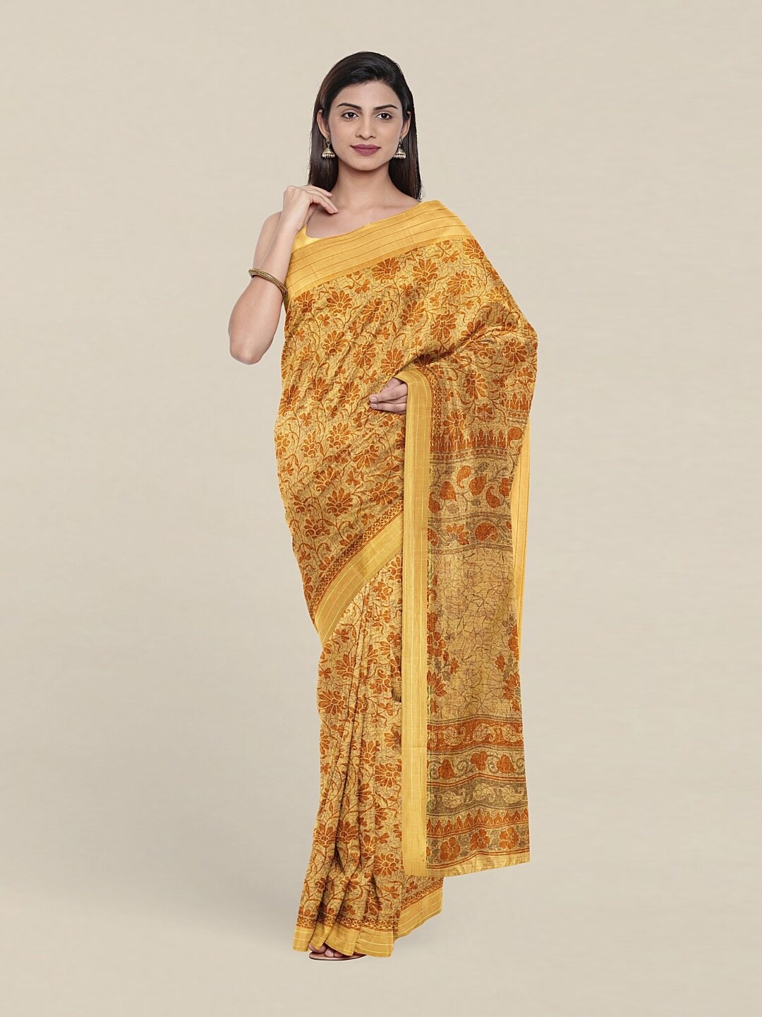 

Pothys Yellow & Orange Floral Printed Saree