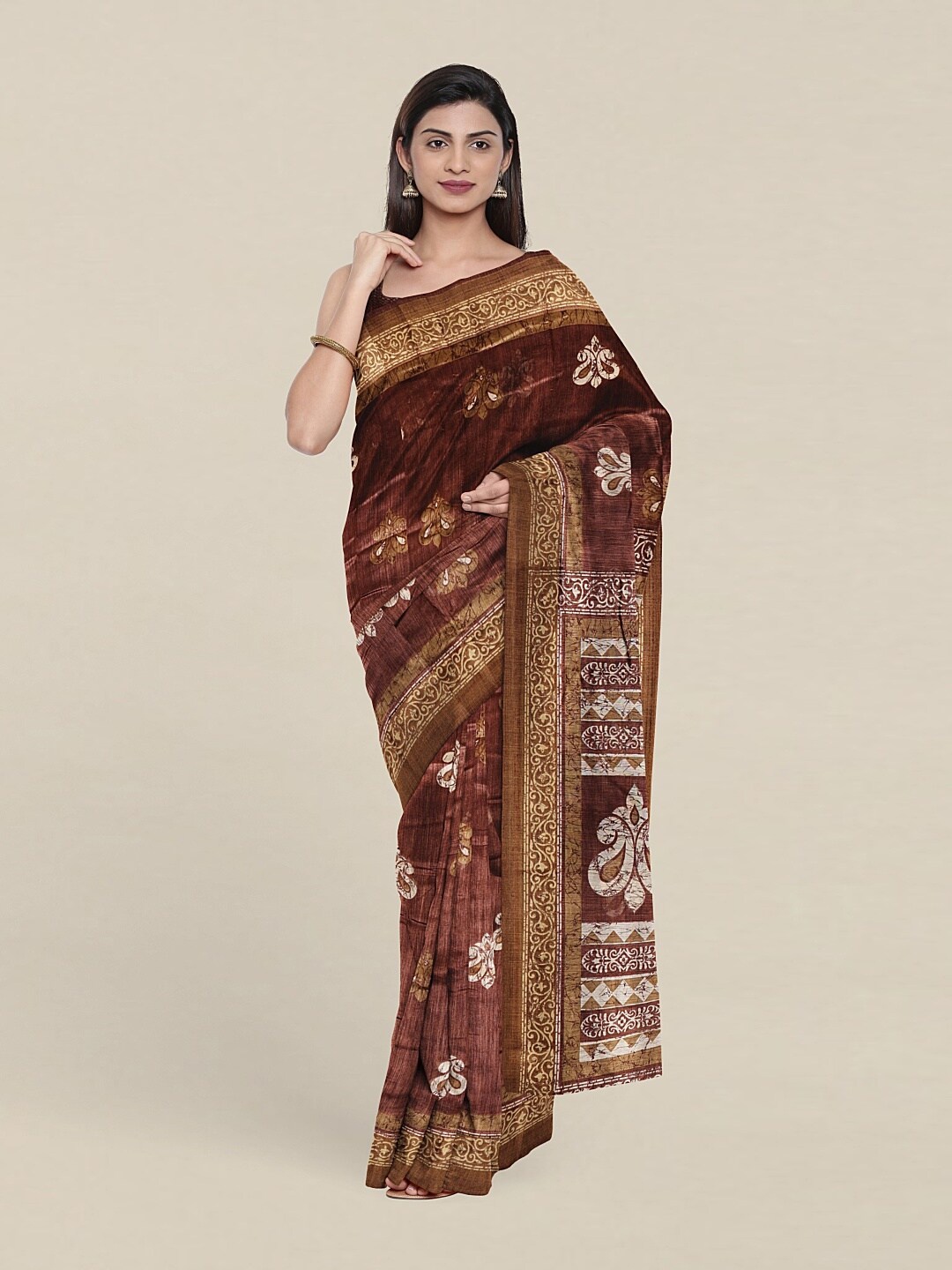 

Pothys Brown & Mustard Paisley Saree