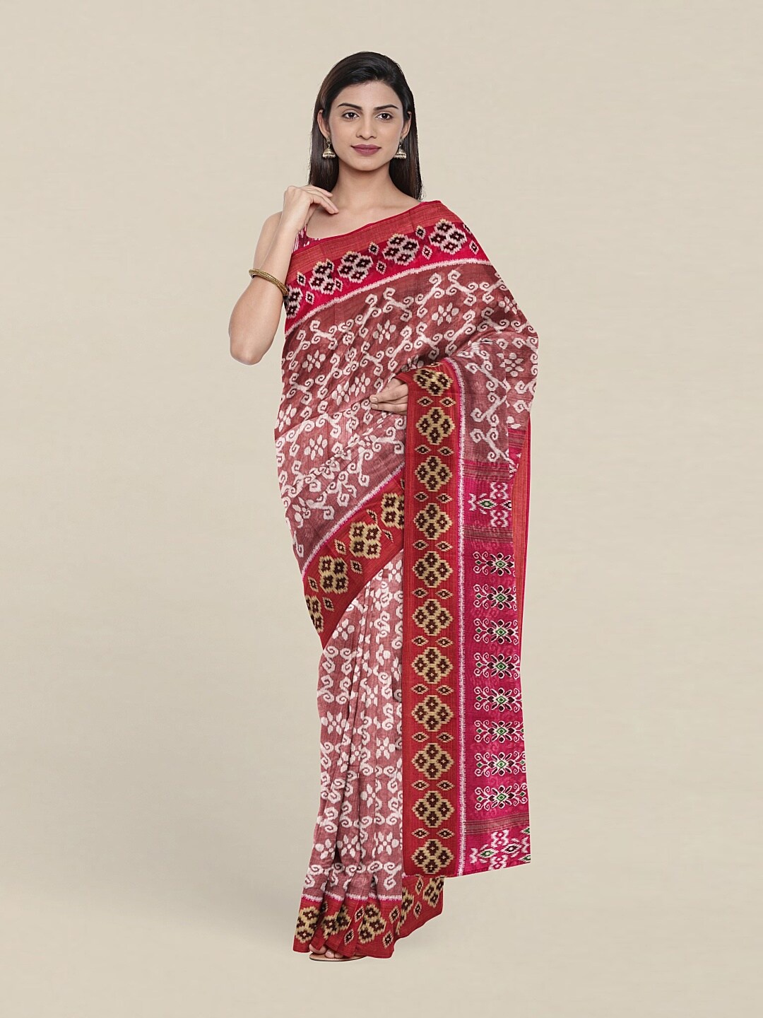 

Pothys Mauve & Green Geometric Printed Saree