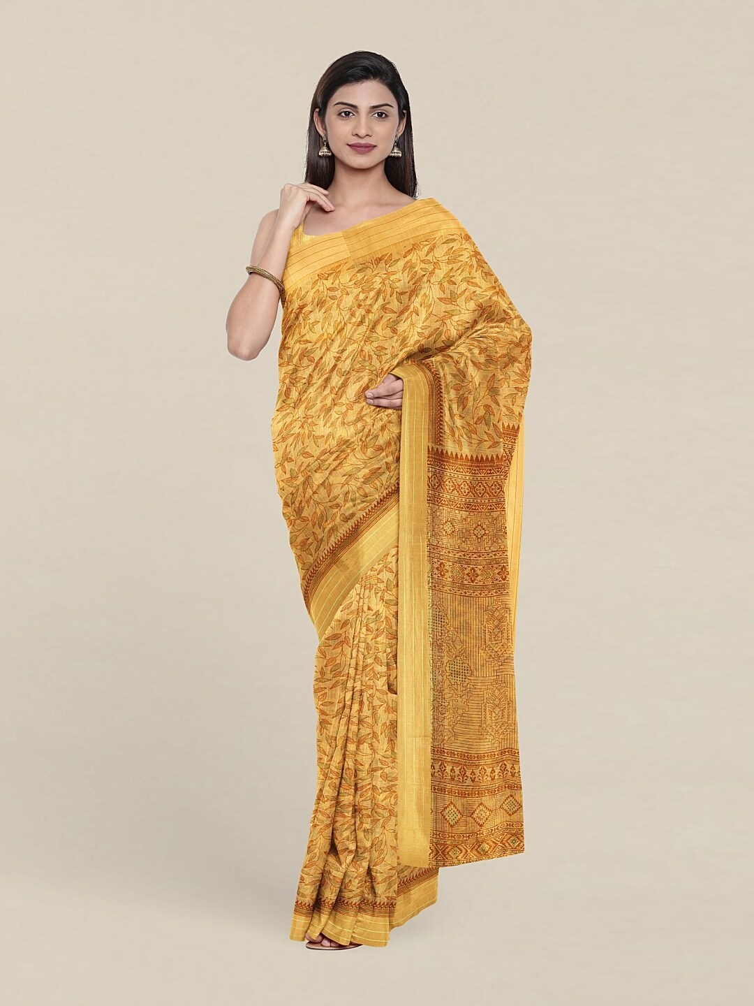 

Pothys Yellow & Brown Floral Saree