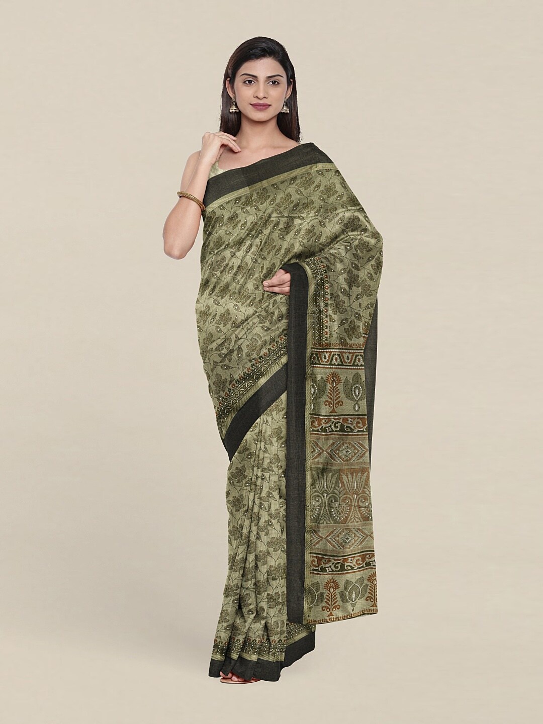 

Pothys Green & Red Floral Saree