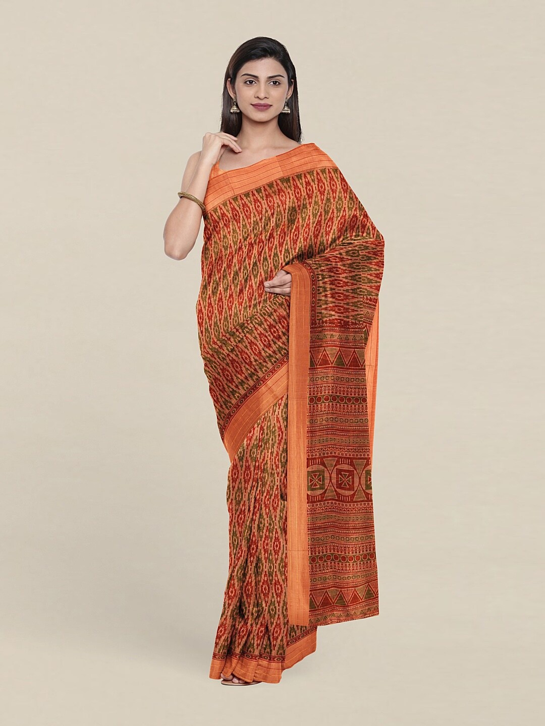 

Pothys Peach-Coloured & Red Printed Saree