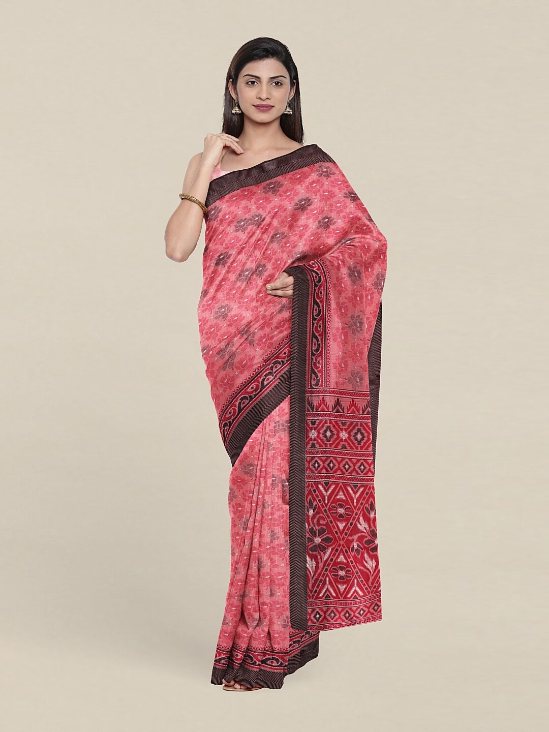 

Pothys Pink & Black Floral Saree