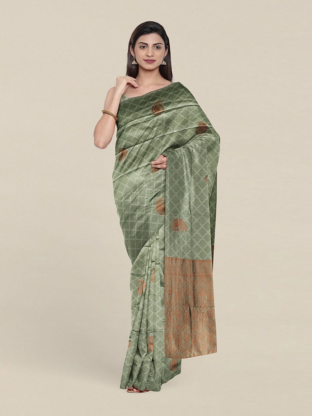 

Pothys Green & Brown Woven Design Zari Saree