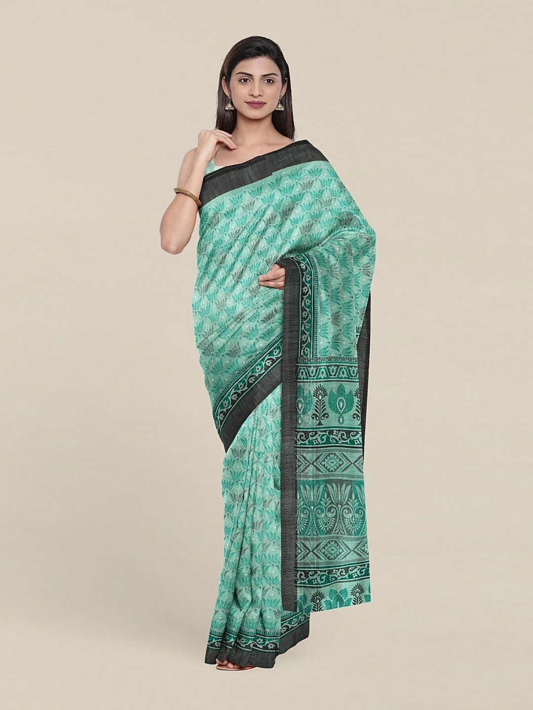 

Pothys Green & Grey Floral Printed Saree