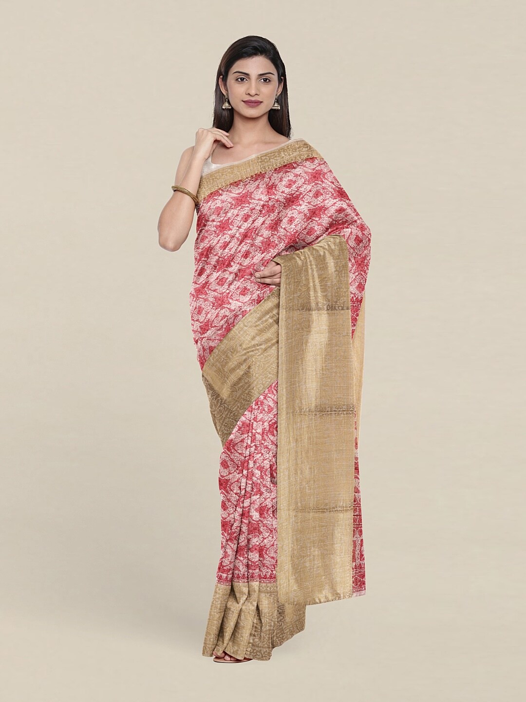 

Pothys Pink & White Floral Zari Saree