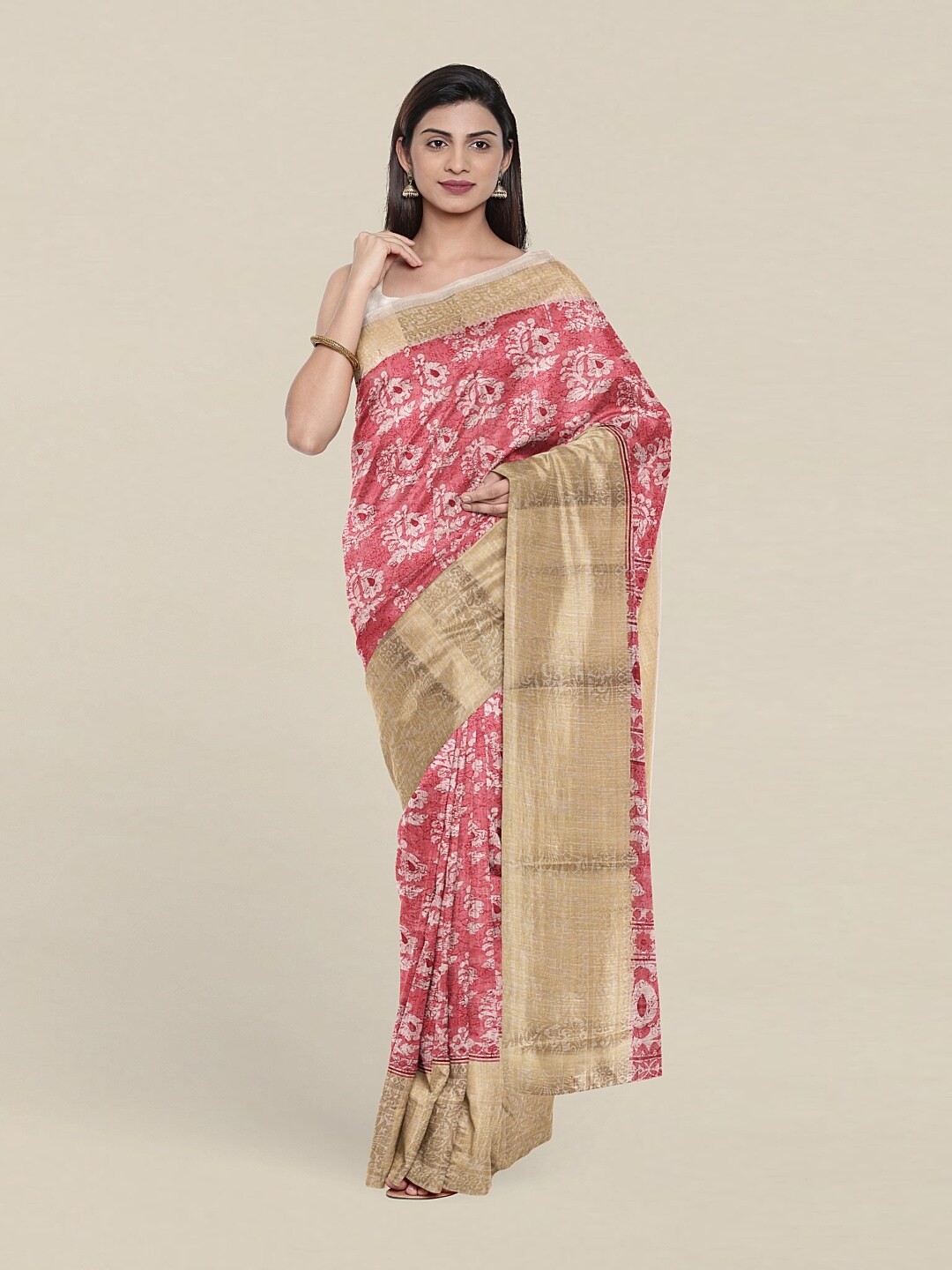 

Pothys Pink & Beige Ethnic Motifs Saree