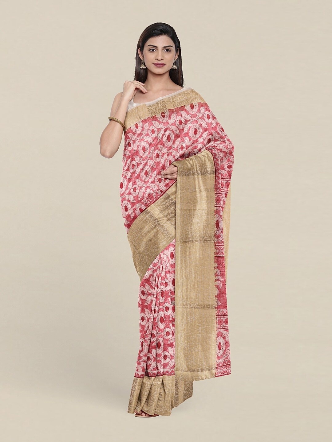 

Pothys Pink & White Floral Zari Saree