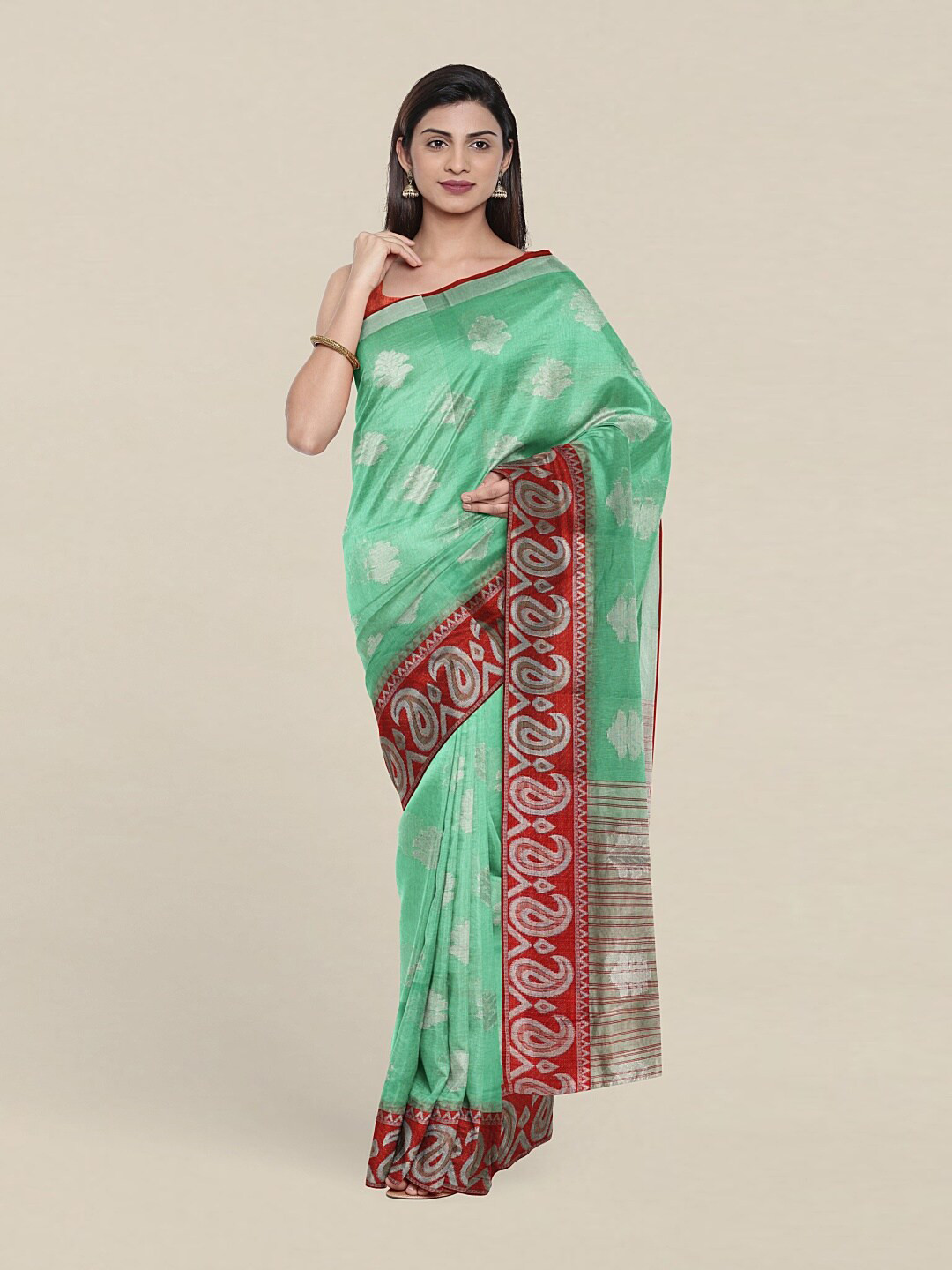 

Pothys Green & Red Woven Design Zari Cotton Blend Saree