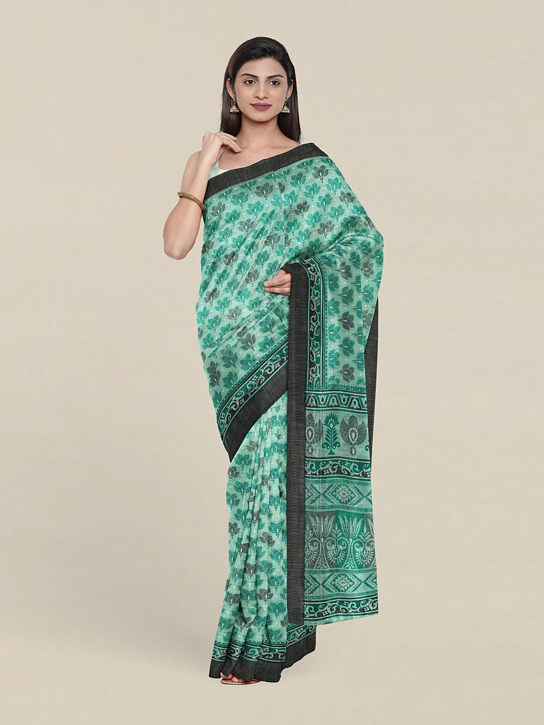 

Pothys Green & Black Floral Saree