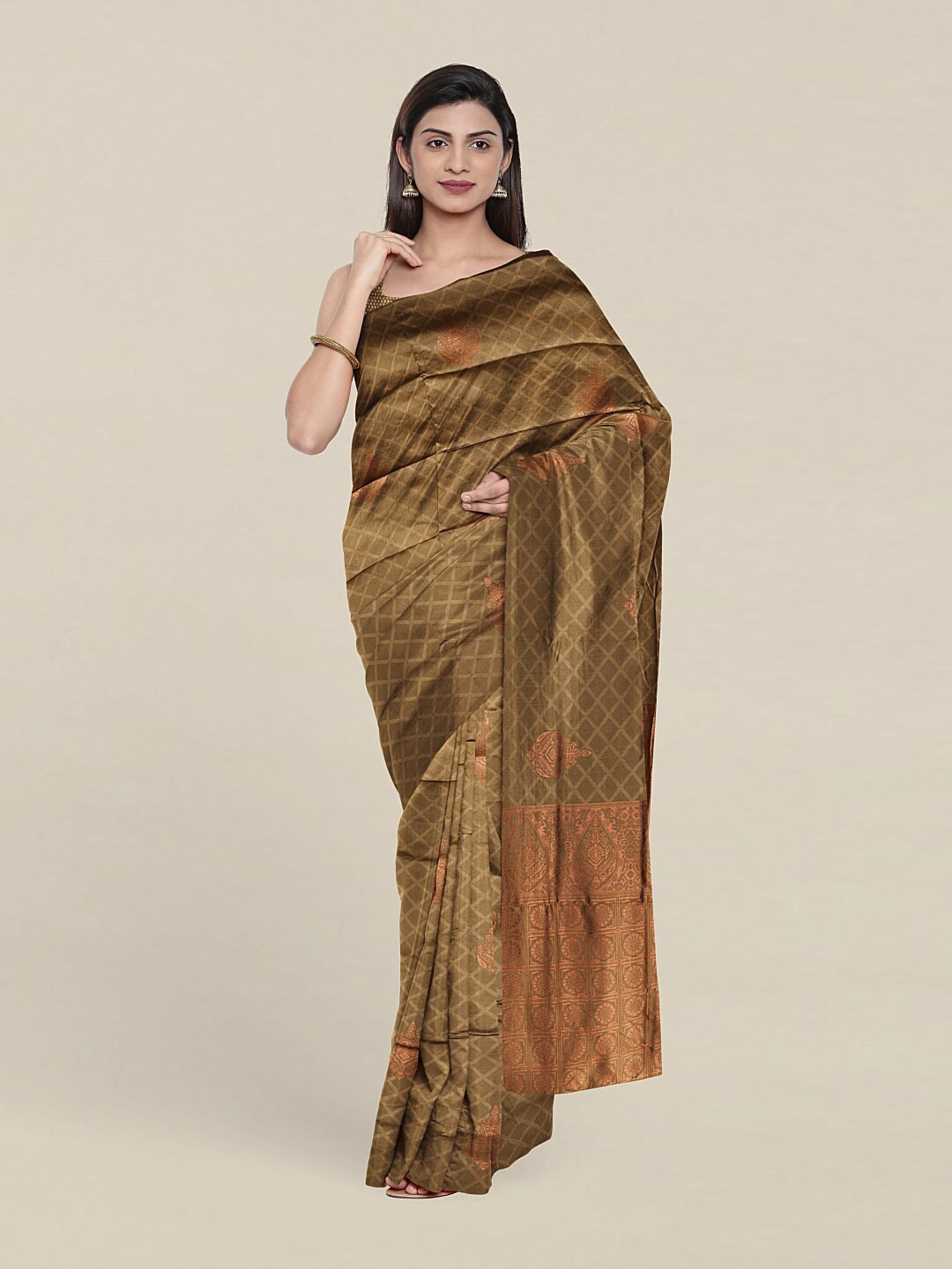 

Pothys Green & Gold-Toned Woven Design Saree