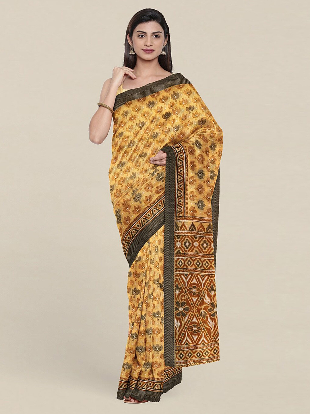 

Pothys Yellow & Green Floral Printed Saree