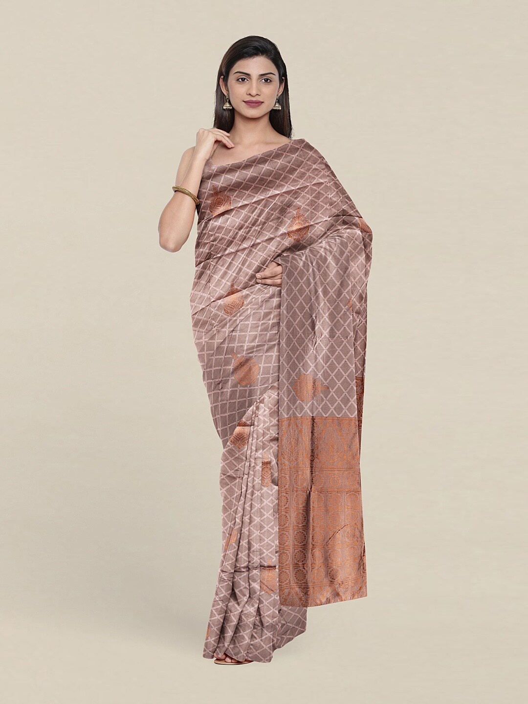 

Pothys Grey & Copper-Toned Woven Design Zari Saree