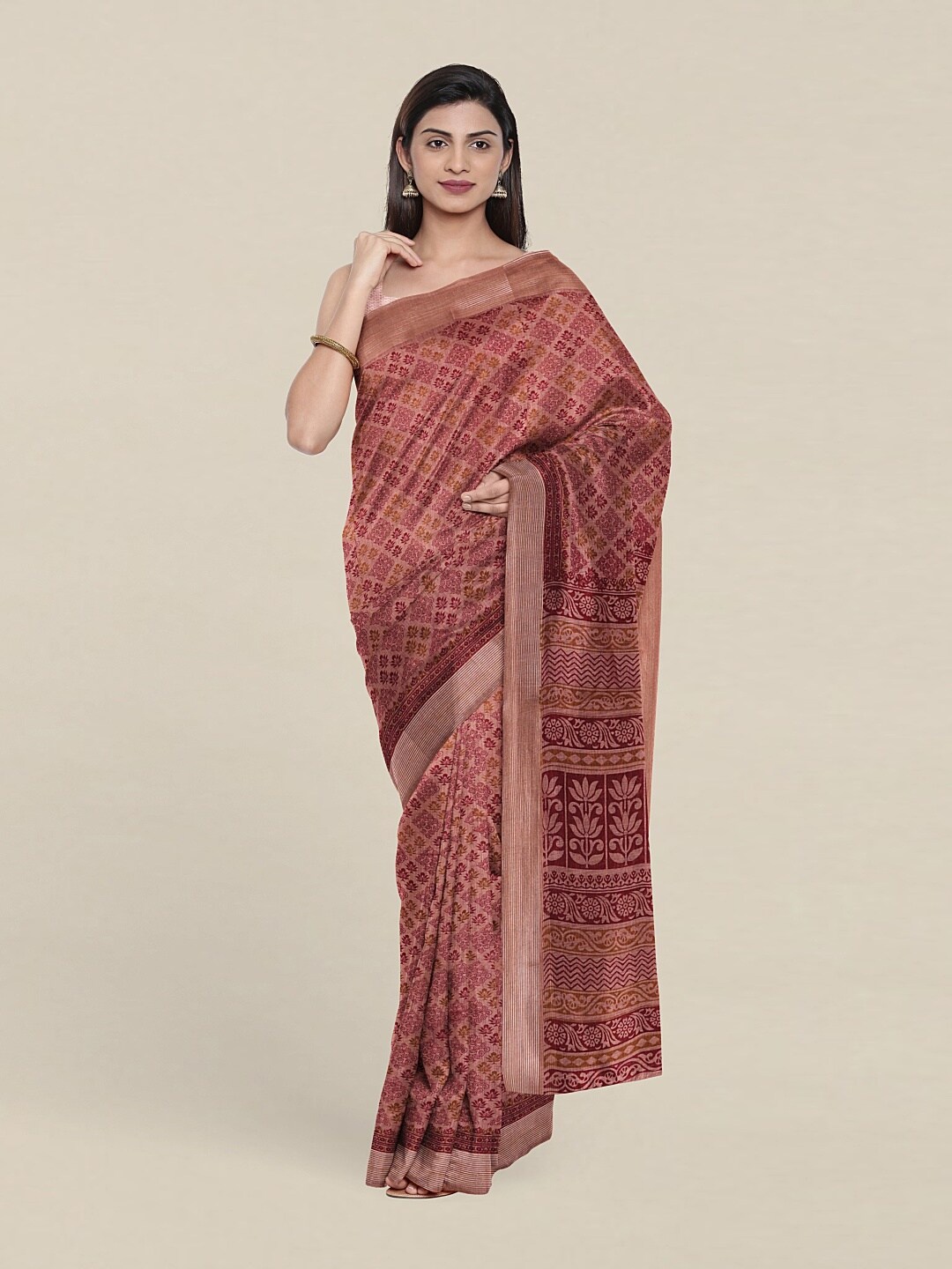 

Pothys Mauve & Yellow Floral Printed Saree