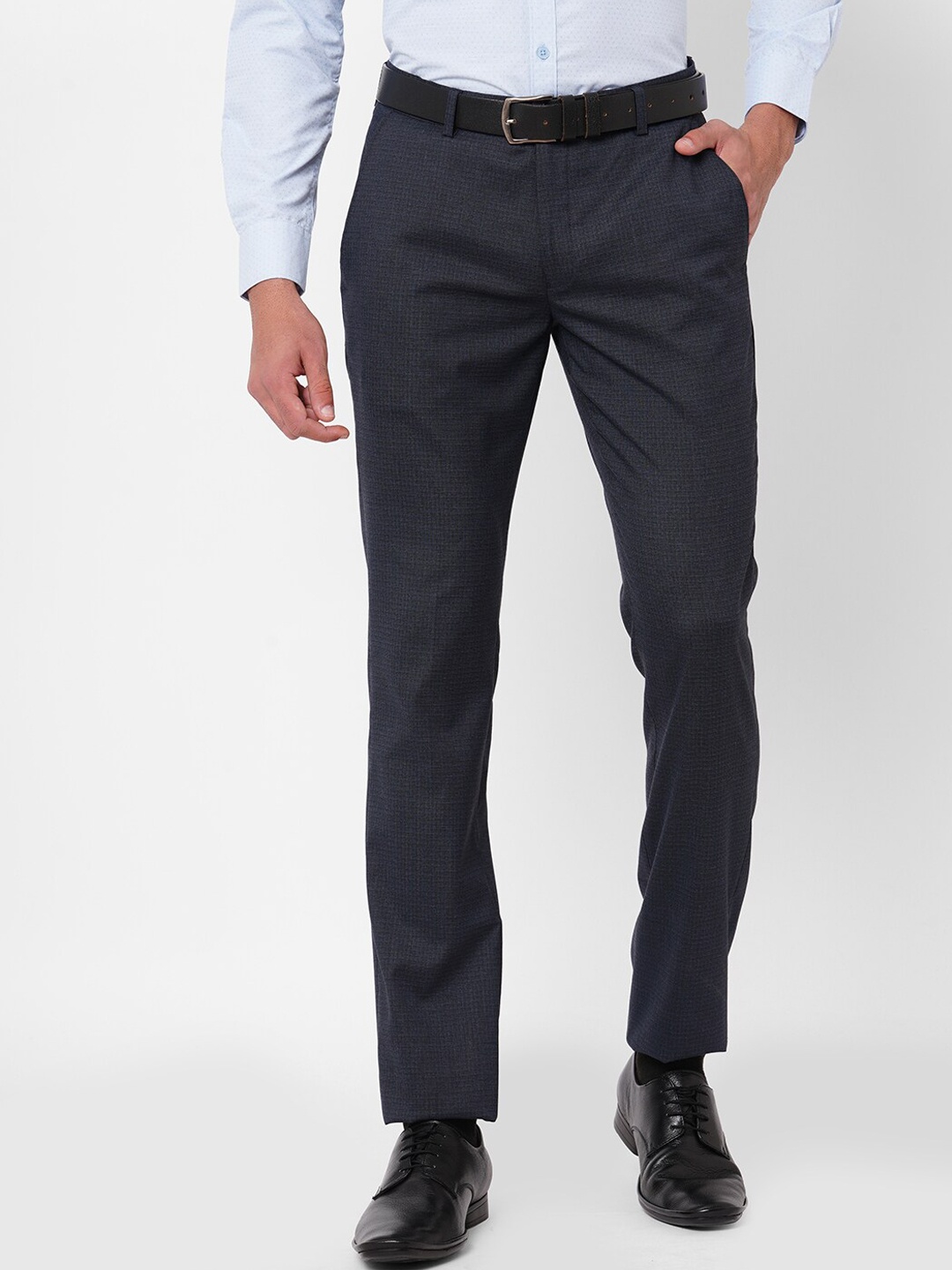

Solemio Men Checked Comfort Easy Wash Trouser, Black