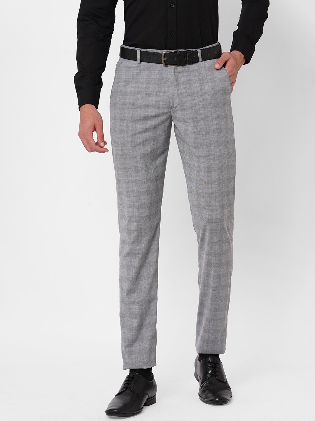 

Solemio Men Checked Formal Trouser, Grey