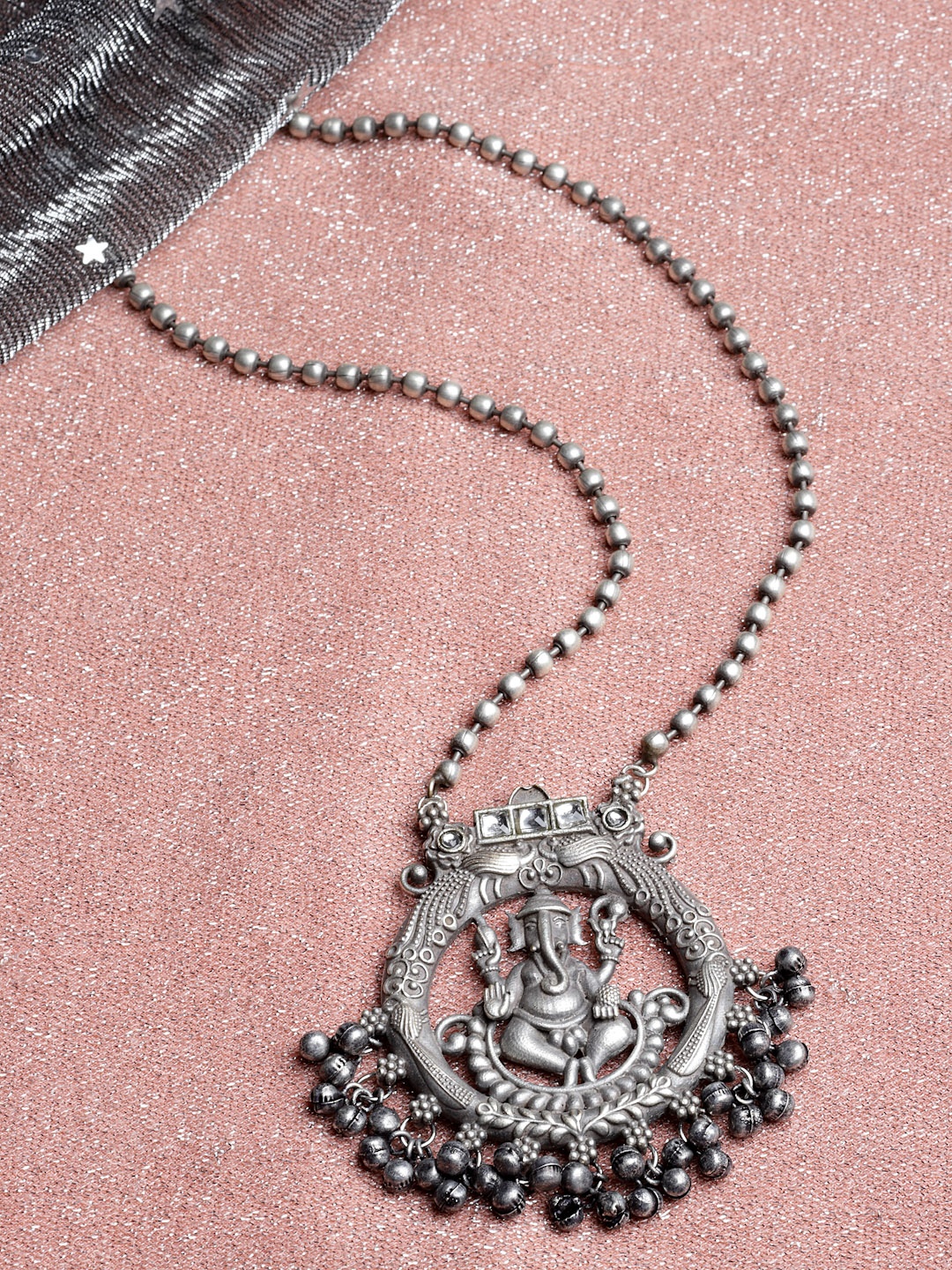 

PANASH Silver-Toned German Silver Oxidised Temple Necklace