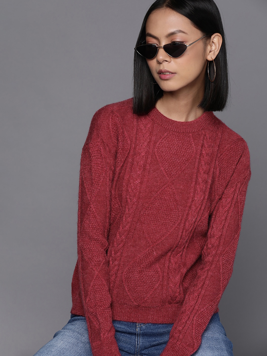 

Allen Solly Woman Maroon Cable Knit Pullover