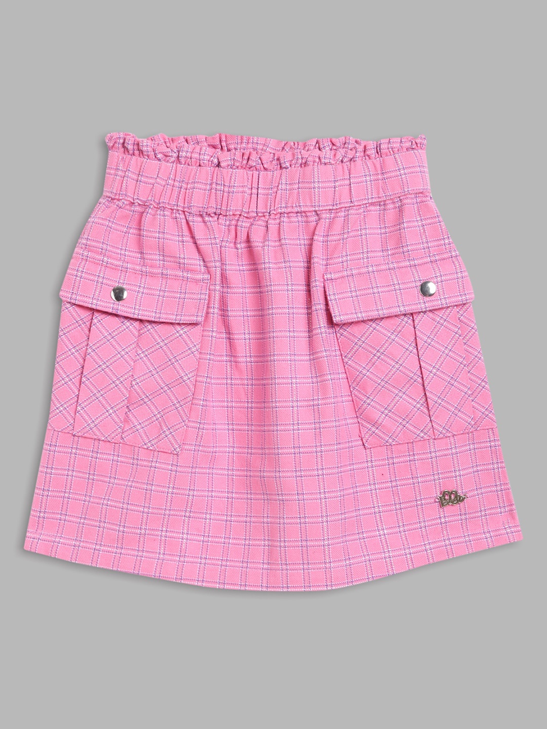 

ELLE Girls Checked Pure Cotton A-Line Skirt, Pink