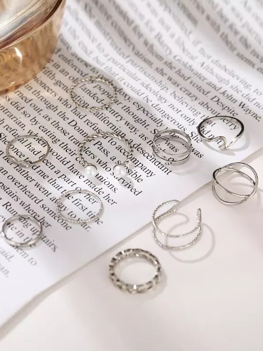 

Pinapes Set Of 10 Silver-Plated & Adjustable Finger Ring