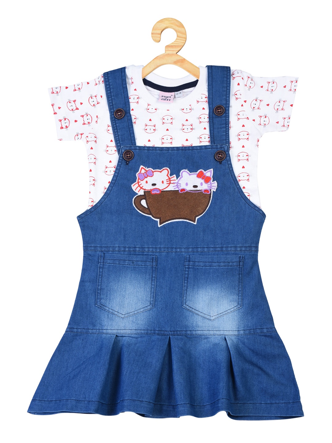 

POMY & JINNY Infants Embroidered Denim Dungarees With T-shirts, Blue