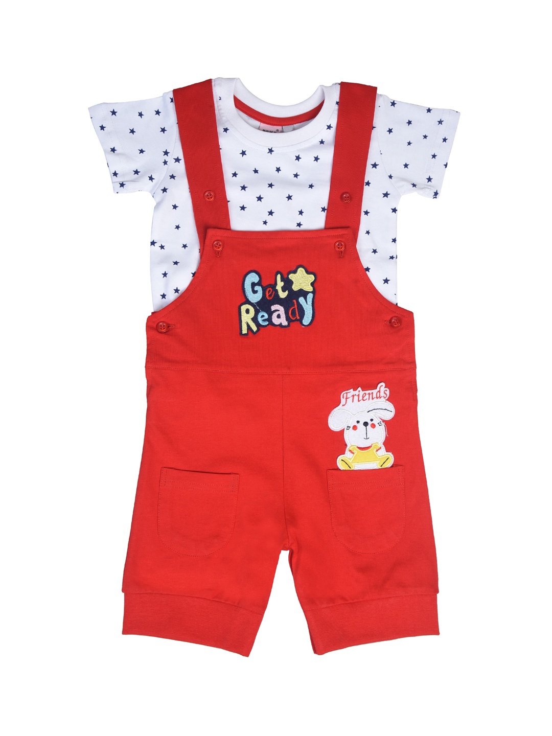 

POMY & JINNY Infants Kids Printed Cotton Dungarees With T-shirt, Red