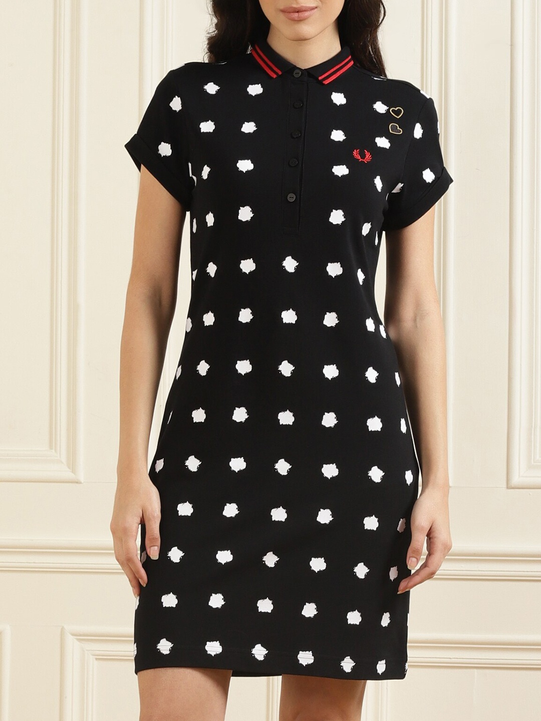 

Fred Perry Collar Printed Collared T-shirt Dress, Black