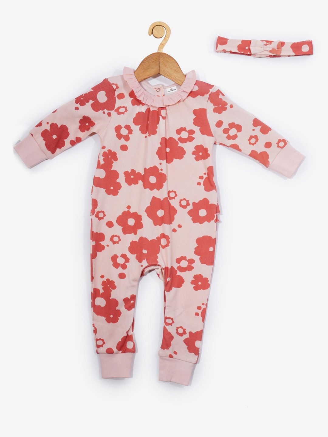 

Creative Kids Infant Organic Cotton Floral Rompers With Head Band, Pink