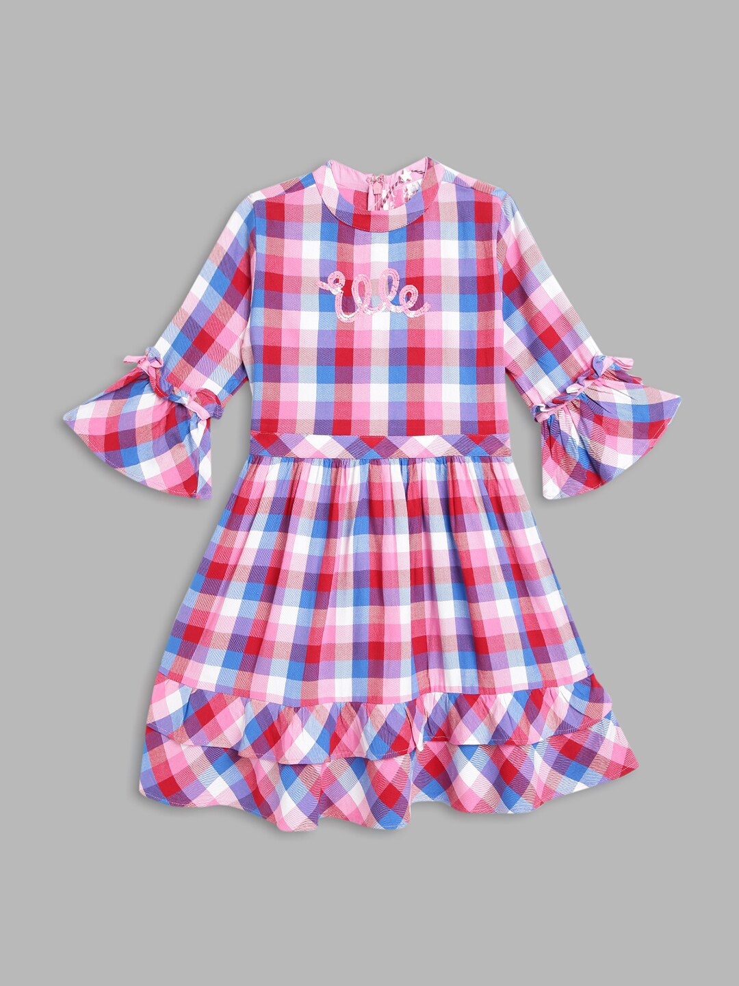 

ELLE Girls Pink & Blue Cotton Checked Dress