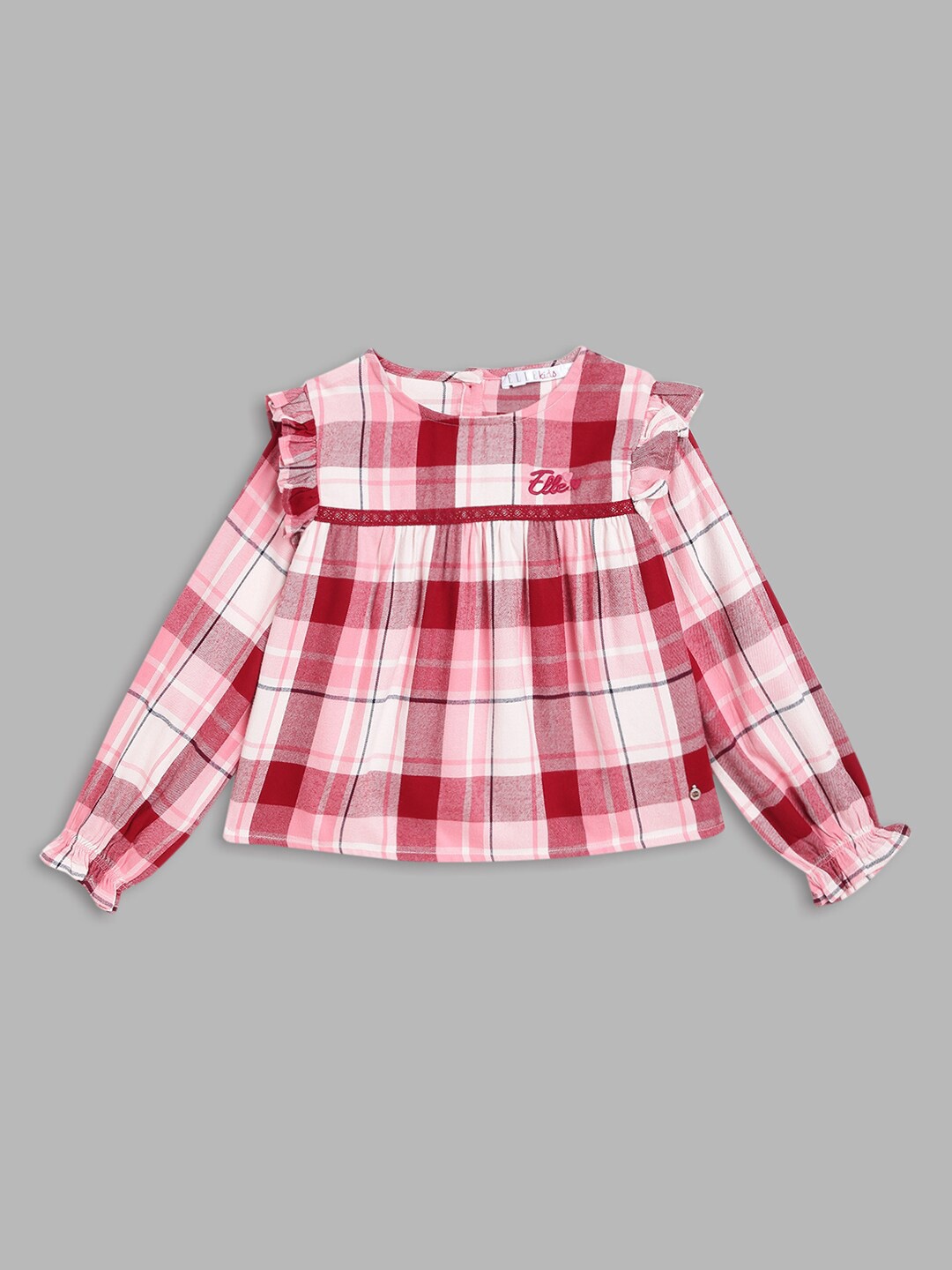 

ELLE Girls Checked Ruffles Top, Red