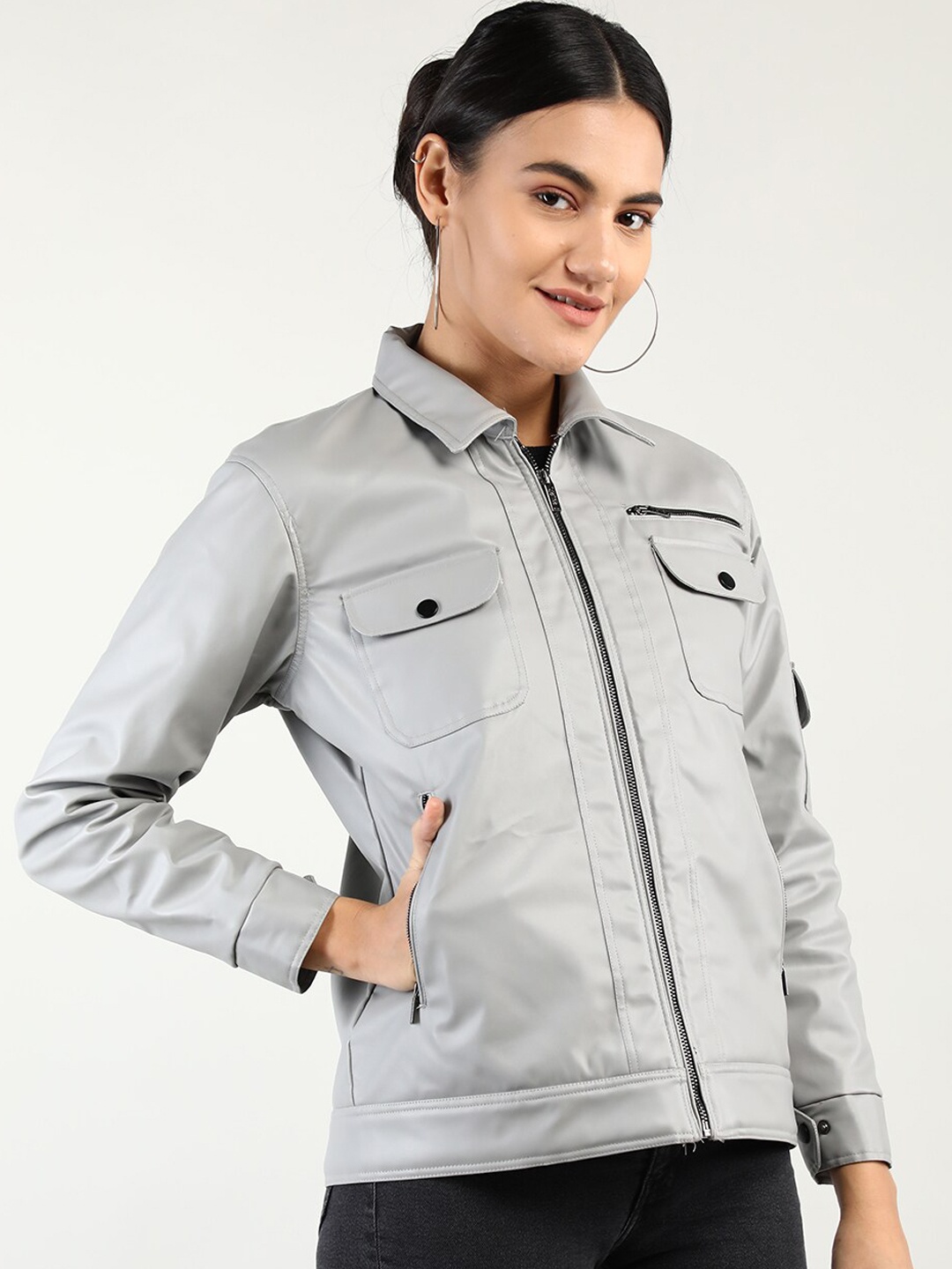 

Dlanxa Women Leather Jacket, Grey