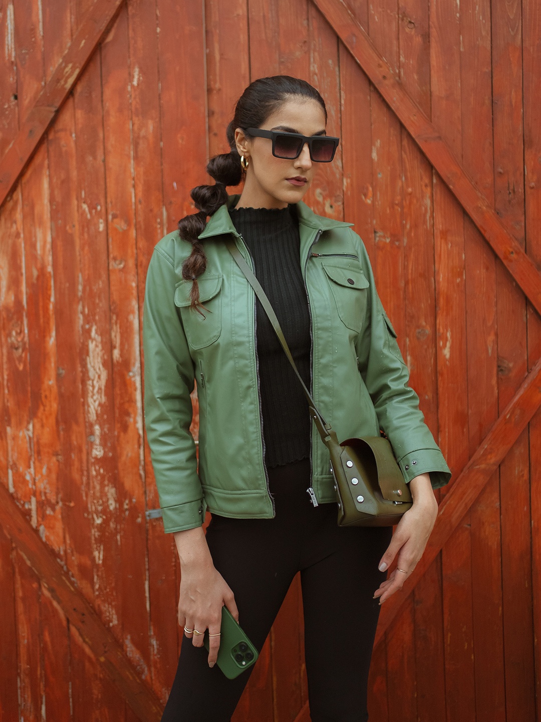 

Dlanxa Women Leather Jacket, Green