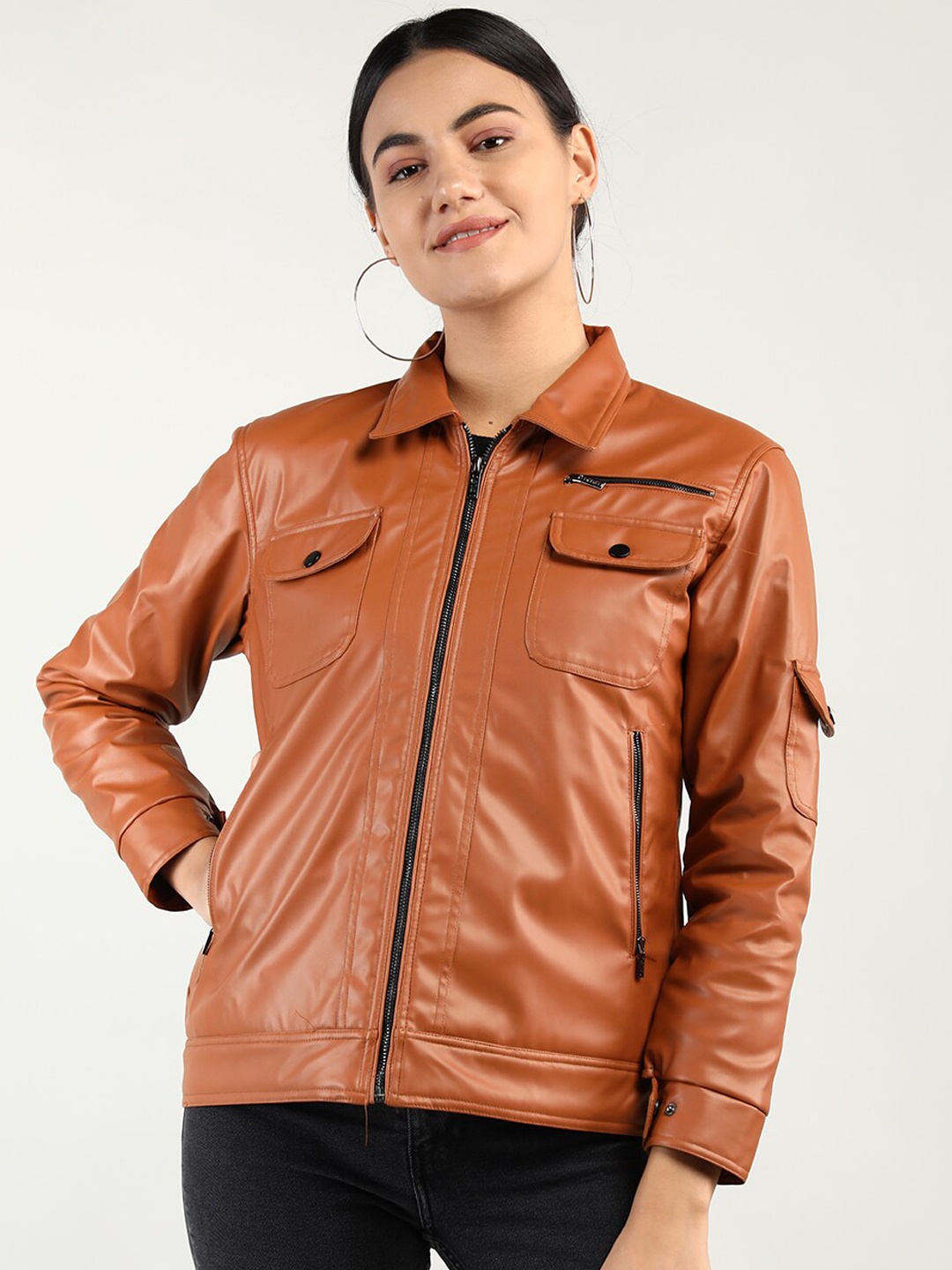 

Dlanxa Women Leather Jacket, Rust