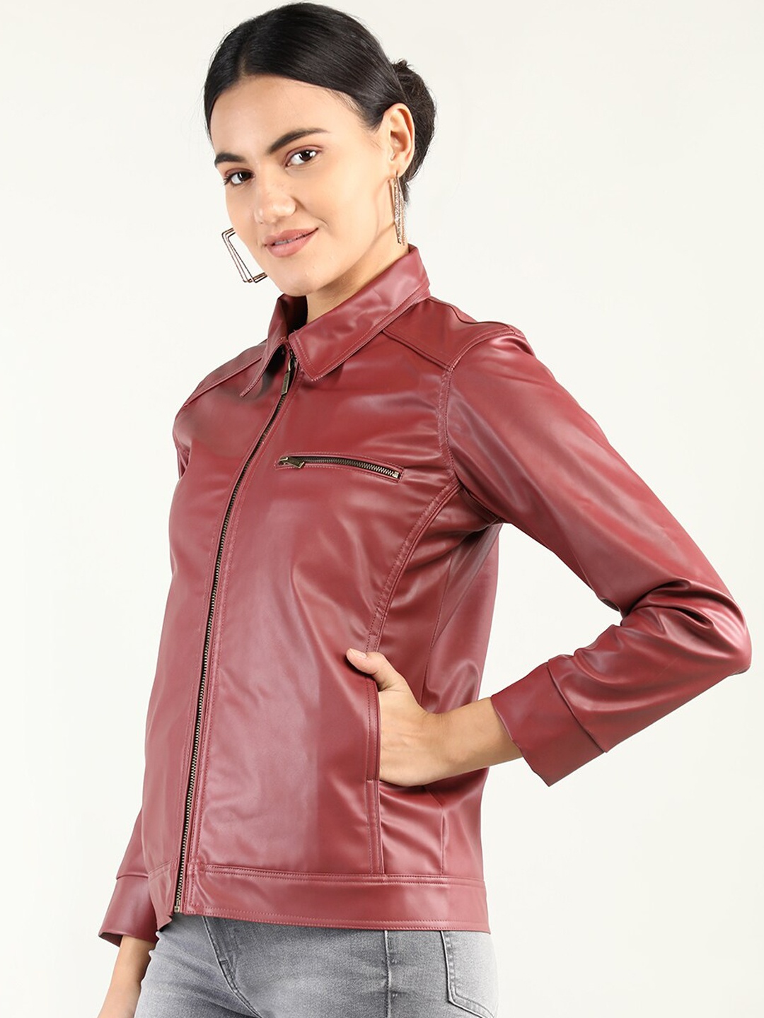 

Dlanxa Women Leather Jacket, Maroon